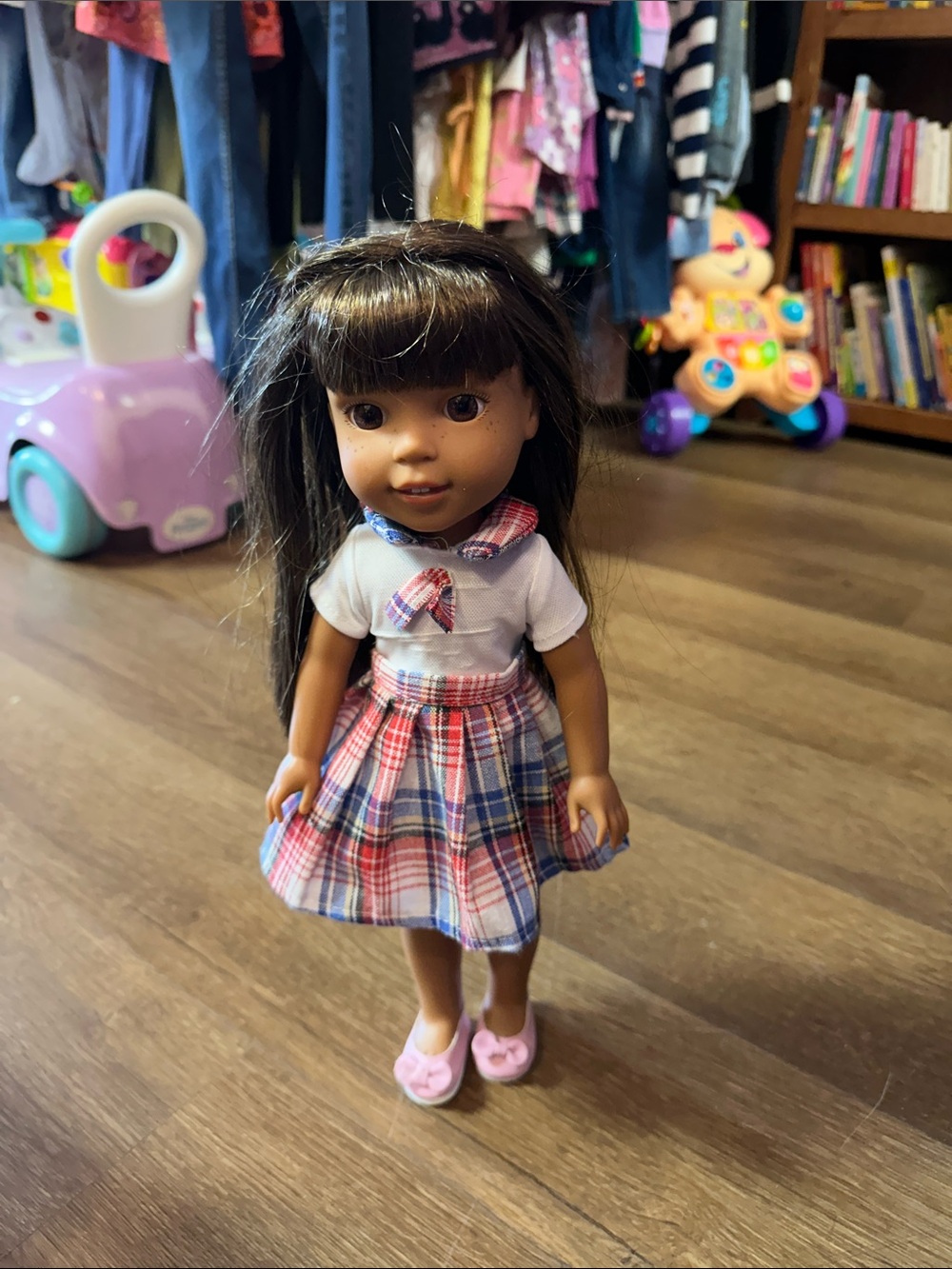 American Girl Doll Plaid Dress with Pink and Blue Accents